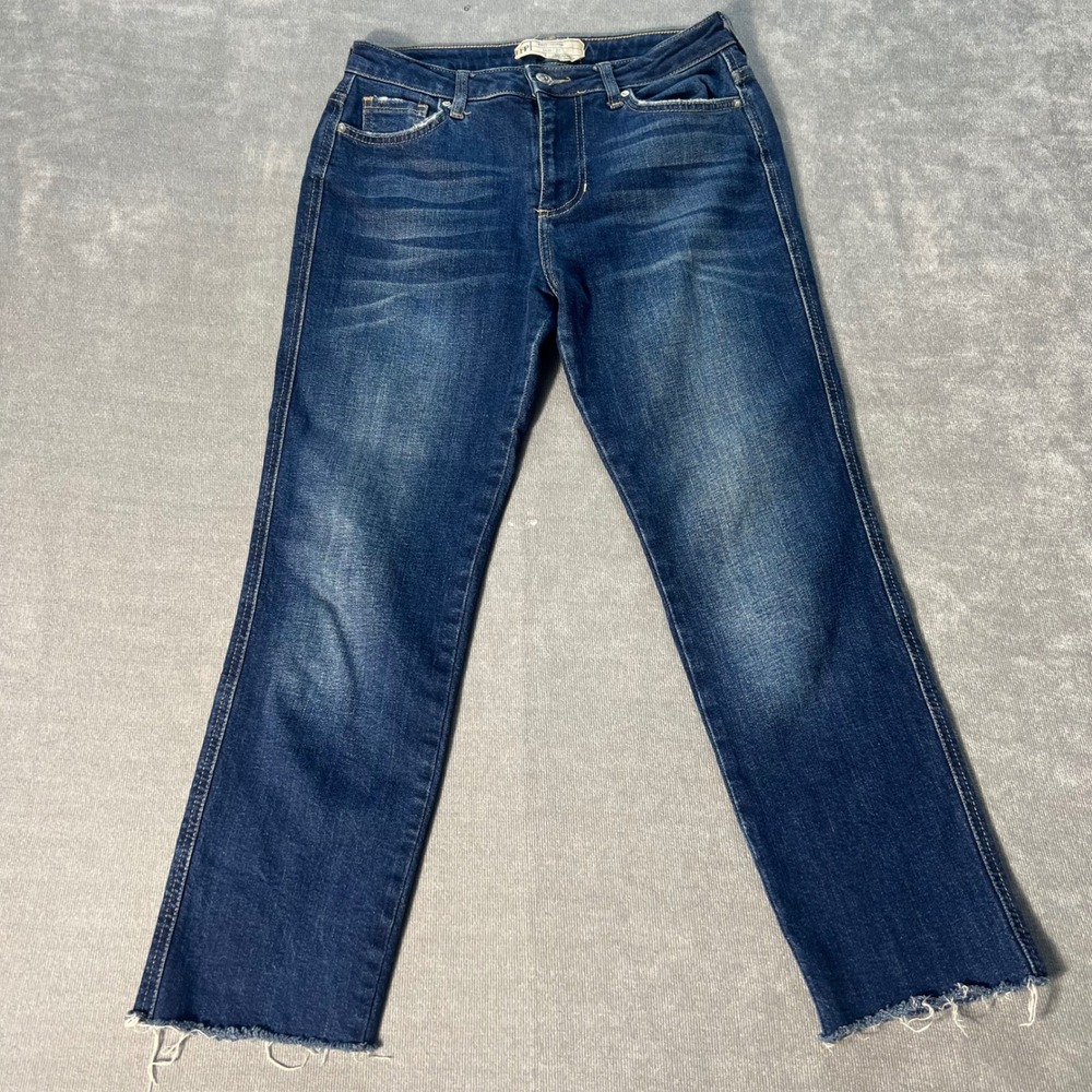 Free People Women Dark‎ Wash Raw Hem Straight Leg Cropped Jeans Size 25